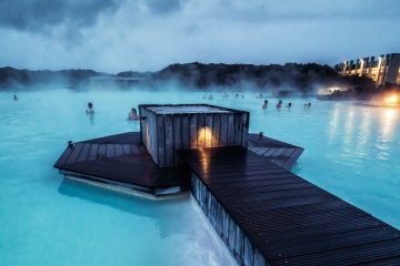 Geothermal spa hot springs in Blue Lagoon, Reykjavik, Iceland.