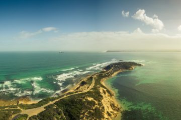 Aerial view of the Point Nepean National Park on a bright sunny day in Melbourne, Victoria, Australia.